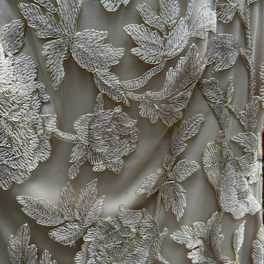 Tadashi Shoji Chloe Embroidered Lace Tulle Illusion Boat Neck Gold Dress 10 - Picture 4 of 16